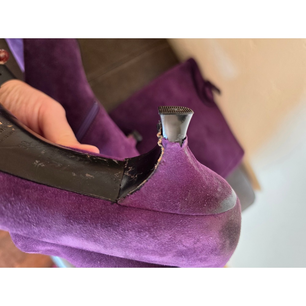 PRADA Y2K Kitten Heel Purple Suede  Knee High Pointed Toe Boots sz 39 US 8.5 - Picture 6 of 16